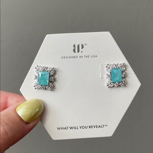 Bomb Party Light Blue Crystal on Rhodium Halo Studs